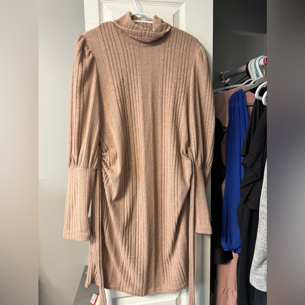 Maternity turtleneck belted dress